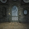 Castle hallway in a stormy night